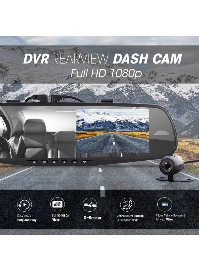 كاميرا أمامية وخلفية مع شاشة DVR مقاس 4.3 بوصة، نظام تسجيل فيديو بكاميرا مزدوجة، مستشعر حركة مدمج، خاصية كشف الحركة، نظام التحكم في ركن السيارة، دعم التسجيل الحلقي، PLCMDVR49، أسود - Image 3